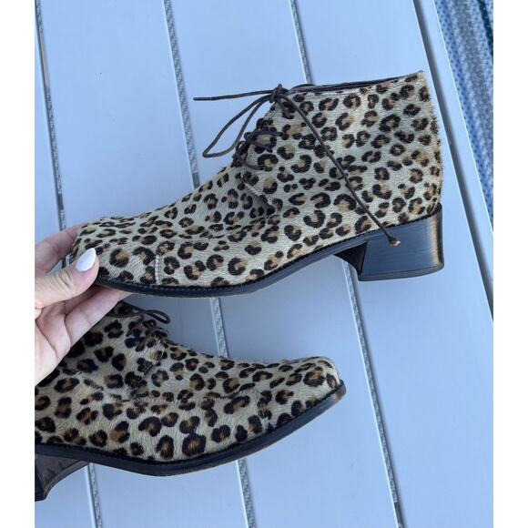 Henry Ferrera Leather/ Calf Hair Leopard Print Booties - Size 40/ 9 - M Brown - Picture 3 of 9